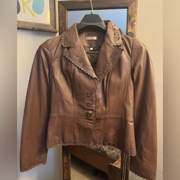 Wilsons Leather Brown Blazer with Lace Trim - Picture 1 of 9